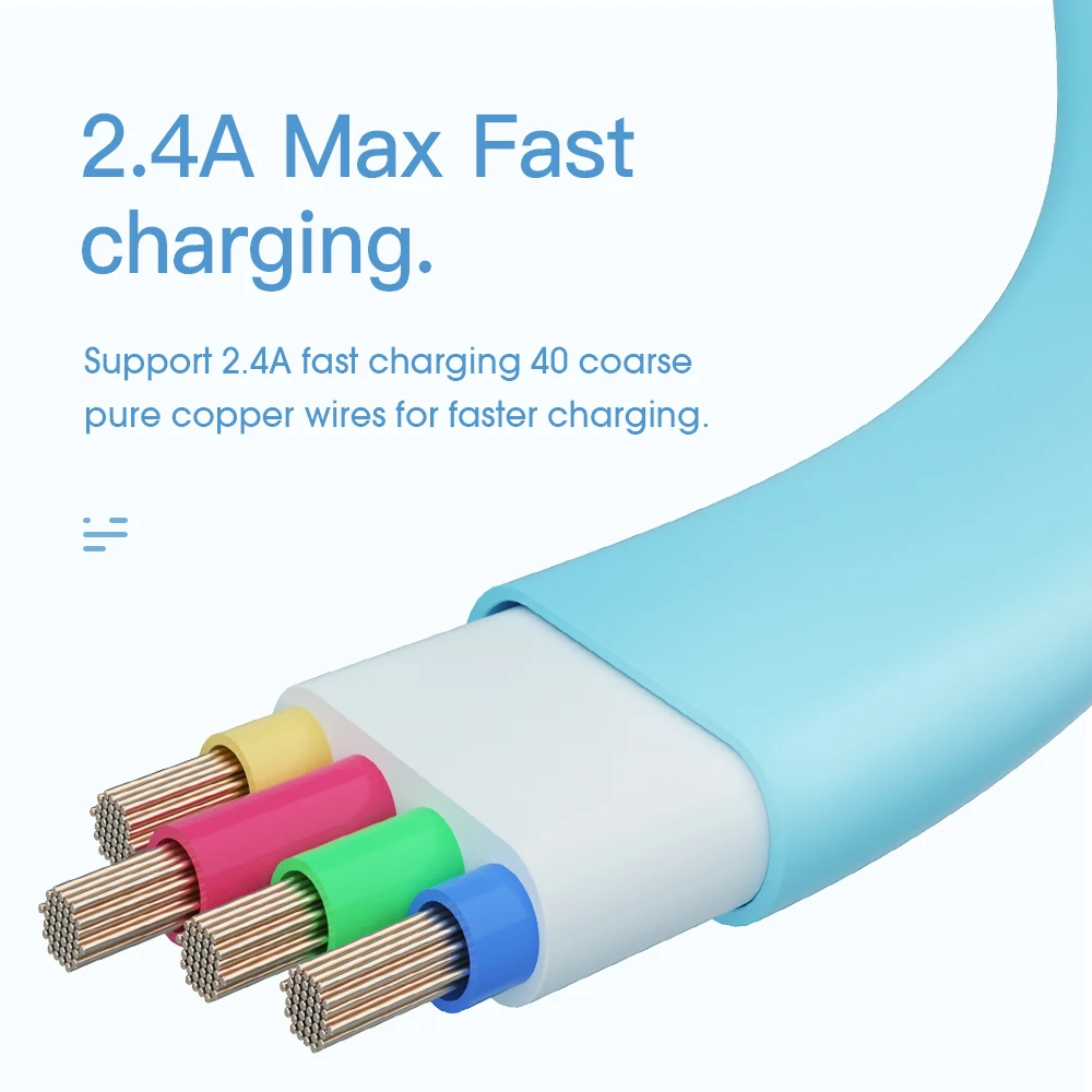 Essager Micro USB Charger Flat Cable For Samsung Huawei Xiaomi 1M 2M Data Sync Cord Wire 2.4A fast charging Mobile Phone Cables