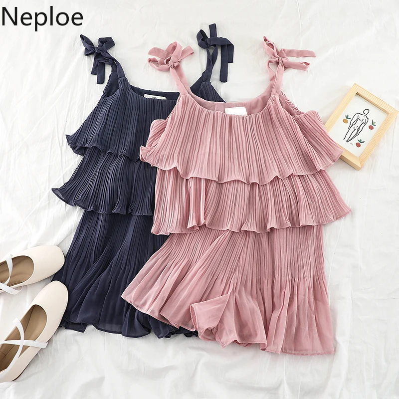 

Neploe Summer 2 Piece Set Women Solid Sleeveless Ruffle Top Shorts Sets Elastic Waist Loose Tracksuit Suits Beach Boho Outfits