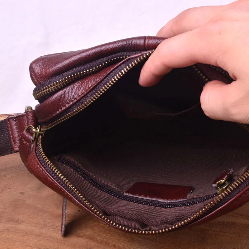 EUMOAN Vintage small bag, men's casual stiletto bag, head leather shoulder bag