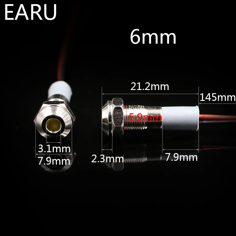 6 мм IP67 Водонепроницаемый светодиодный металлический Предупреждение световой индикатор пилот, сигнальный огонь+ Wire3V 5 V 6 в, 12 В, 24 В постоянного тока, 110 V 220 V красный цвет желтый, синий; размеры 34–43 зеленый