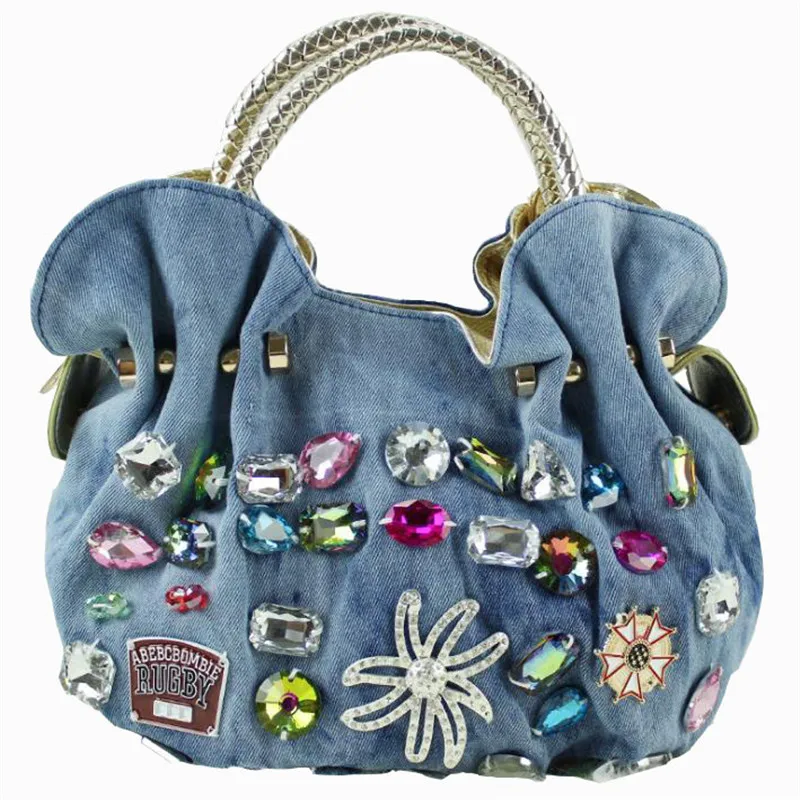 

Women Casual Handbag Lady Canvas Diamonds Totes Women's Fashion Designer Hobos Lady's Solid Zipper Bag Free Shipping