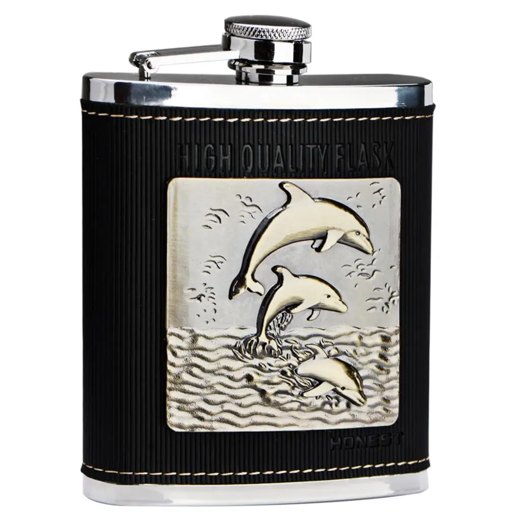 Portable Outdoor Stainless Steel Hip Flask ,7 Oz Dolphin Russia Whiskey