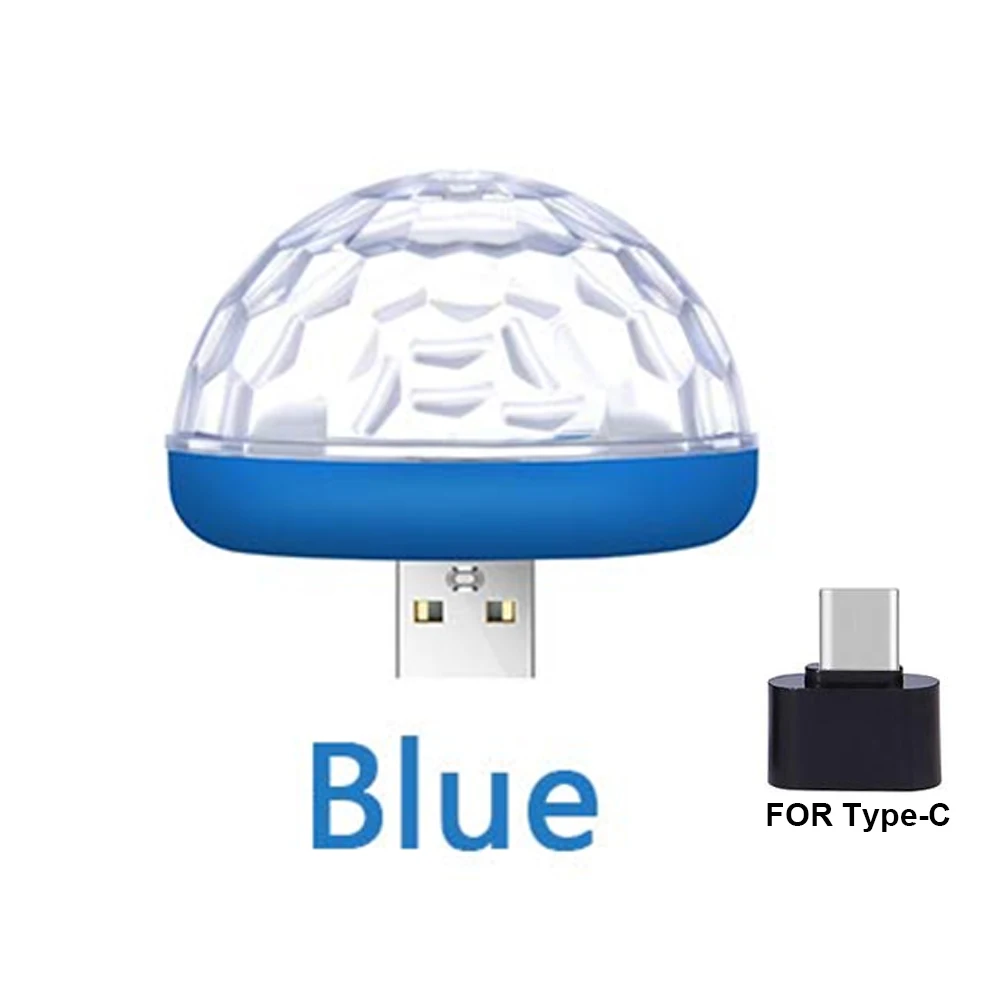 Blue with USB C Автомобильный USB атмосферный свет, декоративная лампа, освещение для салона автомобиля, DJ RGB, мини цветная музыкальная звуковая лампа для фестиваля, вечерние, караоке - Испускаемый цвет: Blue with USB C