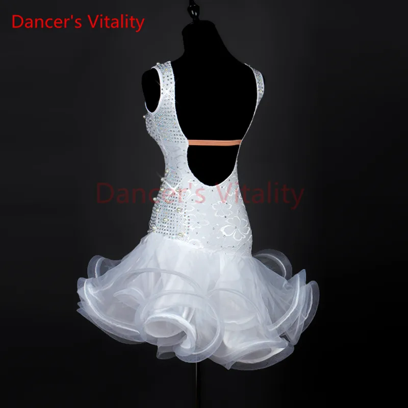 Жизненная сила танцора Новое поступление латинские танцевальные платья с бриллиантами без рукавов Lotus Side Lotus Латинская юбка для Vestido De Festa