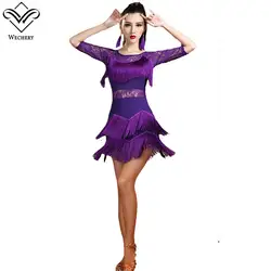 Wechery Латинской Хлопушки платье для танцев Дамская Ленточки кружевные платья Sexy цветочные Твердые Латинской фламенко Танцы костюм