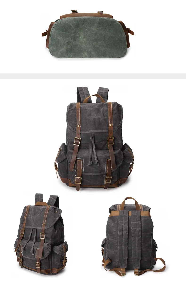COLOR DISPLAY DARK GREY of Woosir Vintage Waterproof Leather Laptop Backpack