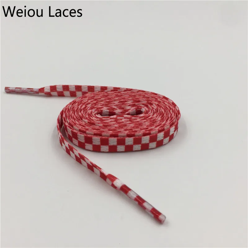 Weiou Flat Black White Red Blue Grid Shoe Lace String Sublimated Printing Polyester Checkered Digital Print Shoelaces Sneakers - Цвет: 712	White Red Plaid