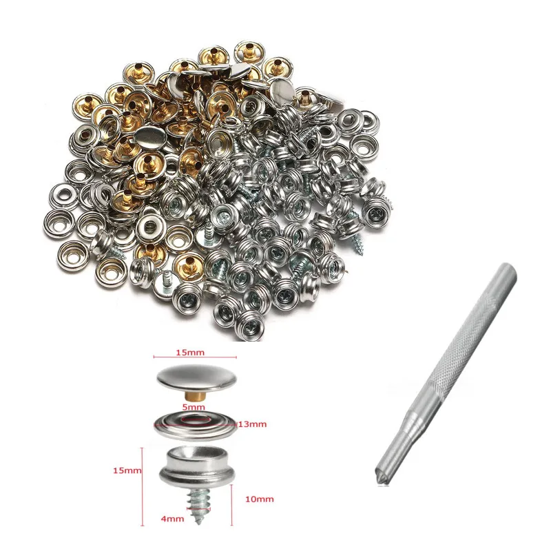 Comprar Mayitr 50 Unidades Snap Fastener tornillo Kit Botón de acero inoxidable enchufes con herramienta para cubierta del barco cubierta de cuero en casa herramienta