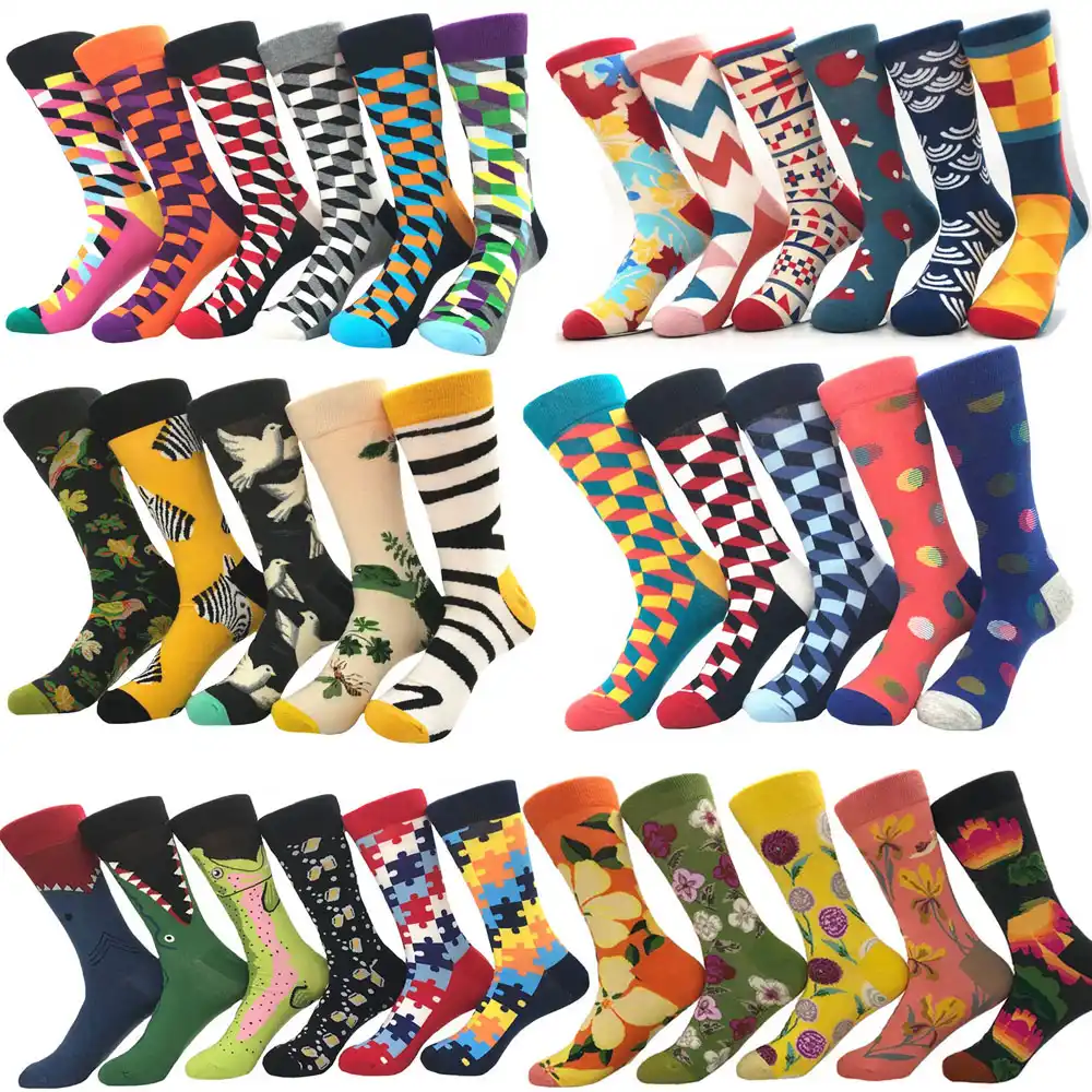 MYORED 1 pair men socks combed cotton cartoon animal bird shark zebra