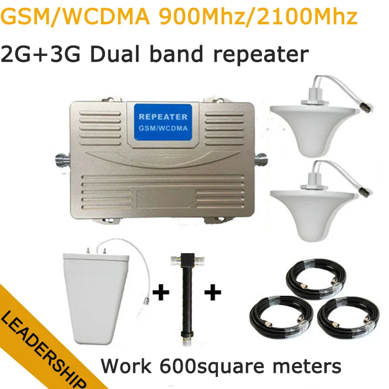 Работает для 600 квадратных метров двухдиапазонный GSM/WCDMA 900 МГц 2100 МГц 75 дБ 27 дБ большая мощность 2G 3g ретранслятор сигнала мобильной связи
