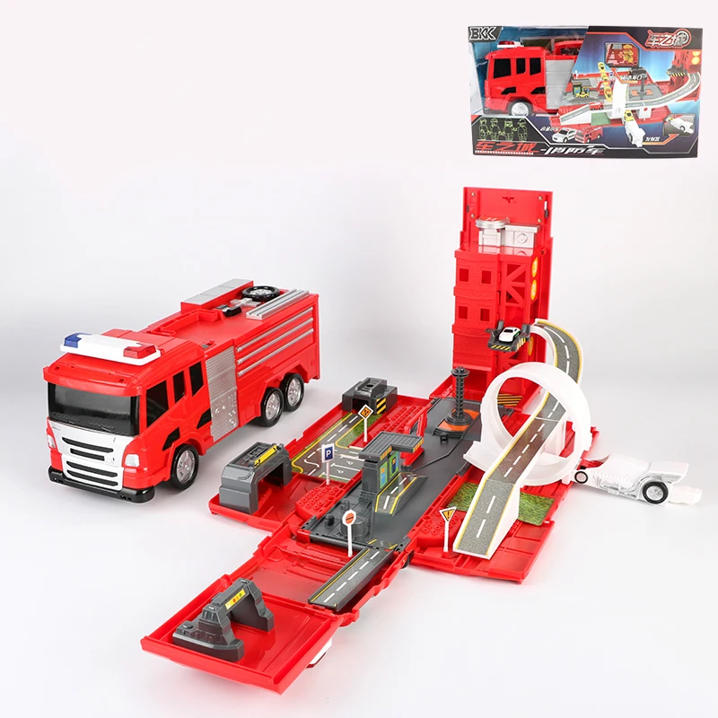 

Light Musical Fire Fighting Truck Diecast Deluxe Multiple Scene Deformation Rescue Vehicle Educational Railway Road Set