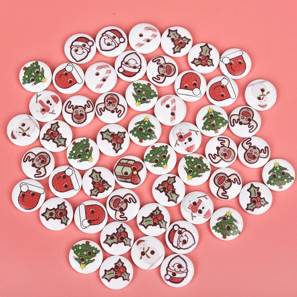 

Christmas New Year Santa Claus Deer Snowman Sewing Wood Buttons For Clothing Xmas Wooden Craft Scrapbooking Clothes Decoration