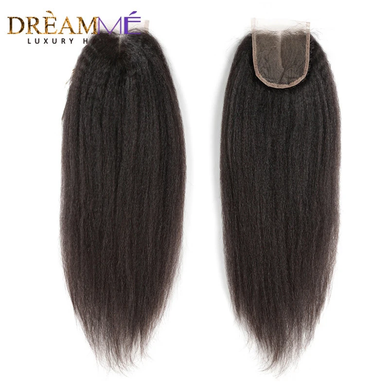 

Brazilian Kinky Straight 4X4 Lace Closure With Baby Hair Corse Yaki Closure 100% Remy Human Hair Dream Me