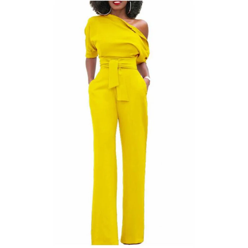 

Fanco Women Jumpsuit One Shoulder with Sashes Pockets Officewear Romper Combinaison Female Jumpsuits For Elegant Lady Clothing