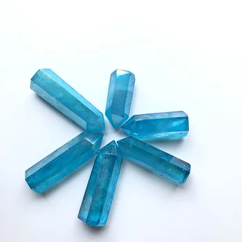 

Natural Crystal Clear Quartz Electroplate Blue Color Quartz Points Wands Hand Polished Feng Shui Money Drawing For Deco FYY