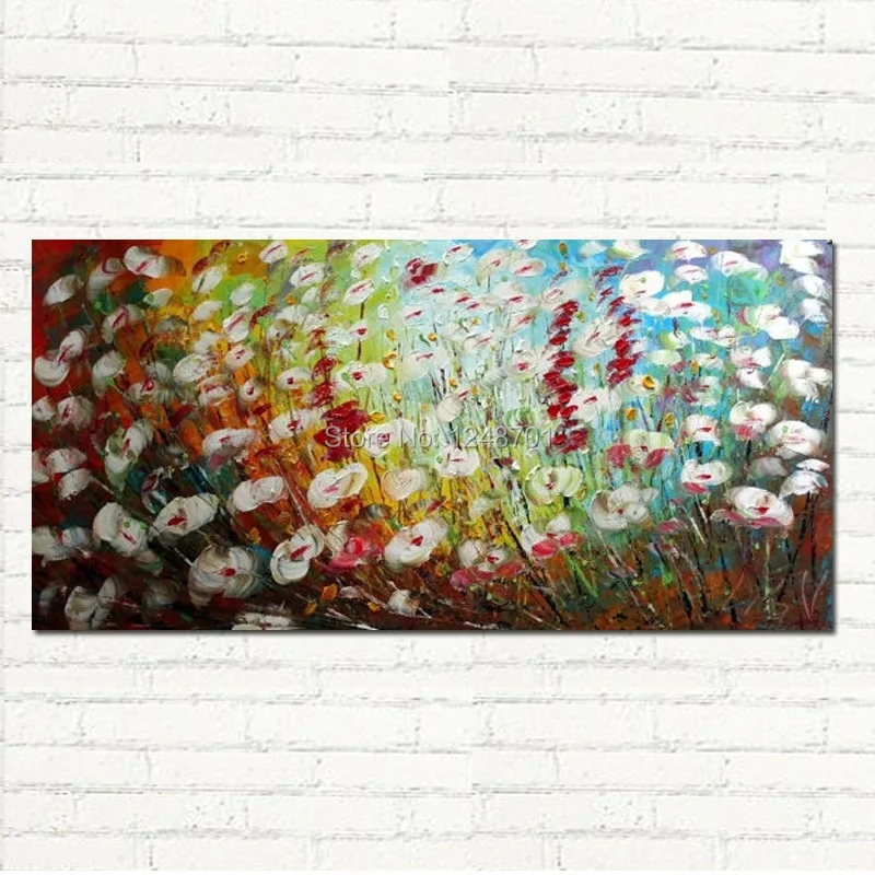 

Hand Painted Abstract Modern Thick Textured Flowers Landscape Palette Knife Colorful Oil Painting On Canvas For Home Decoration