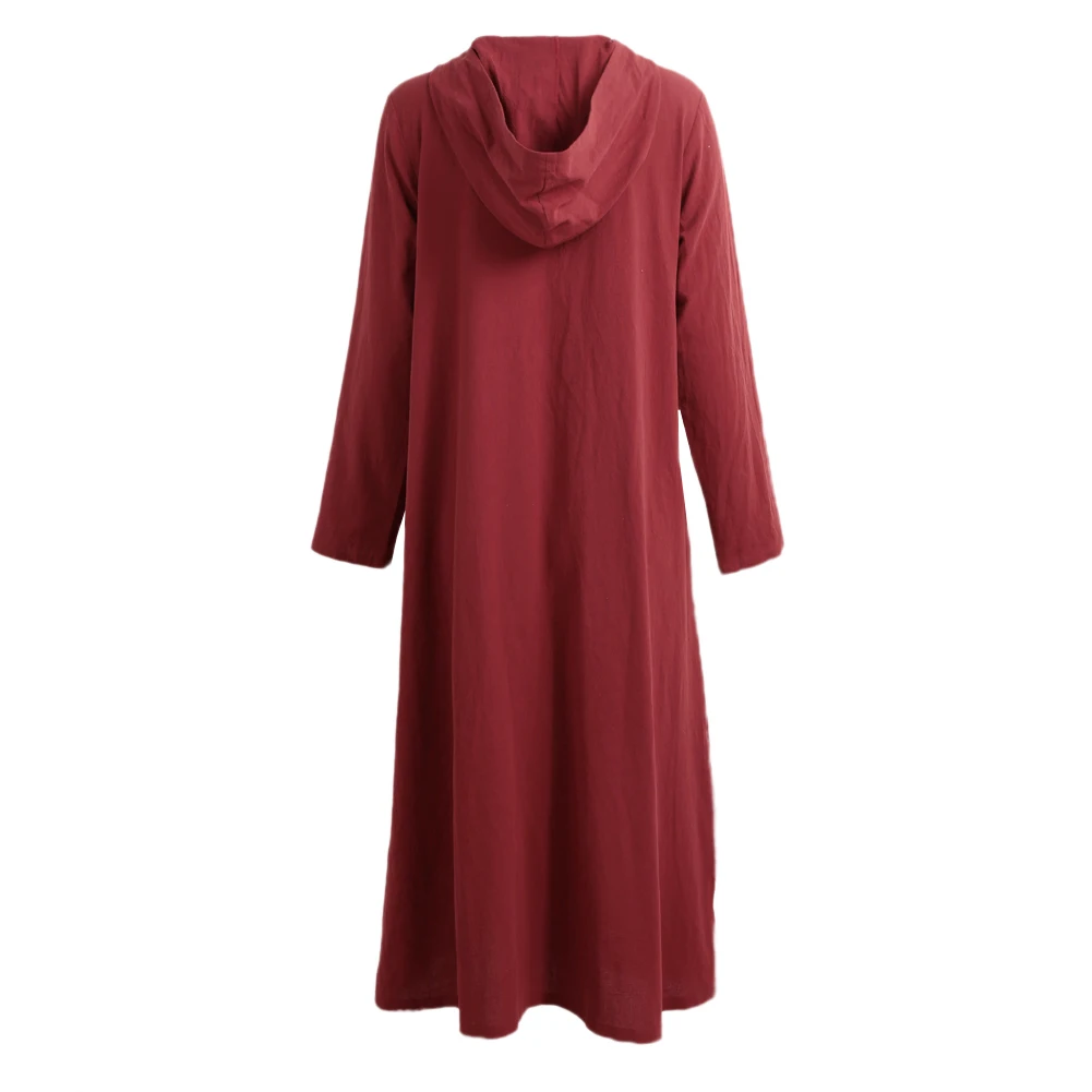 Женское платье с капюшоном большого размера 3XL 4XL 5XL, плюс размер, Хлопковое платье, повседневное свободное винтажное длинное платье с длинным рукавом, платье миди, женское вечернее платье