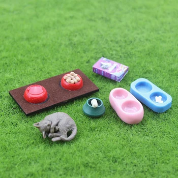 

Miniature Accessories Mini Dog Cat Pet Food Container Simulation Furniture Model Toy for DollHouse Decoration For 1/12 Dollhouse