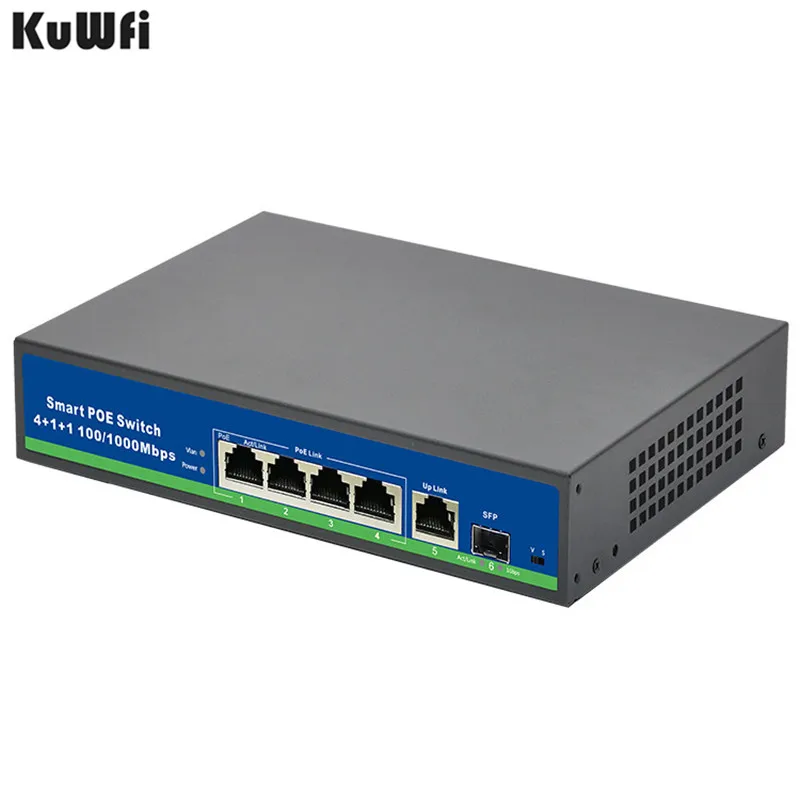 Гигабитный 10/100/1000 Мбит/с 48VPower 4 порта POE коммутатор с 1Uplink и 1SFP портом для камеры