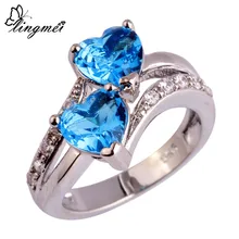 lingmei Fashion font b Women b font Jewelry Heart Dazzling Multicolor Red Blue White CZ Silver