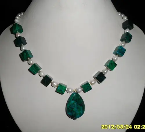 

free shipping WOW LOW!L@@K MY STORE!STUNNING Chrysocolla Pearl Necklace #A982