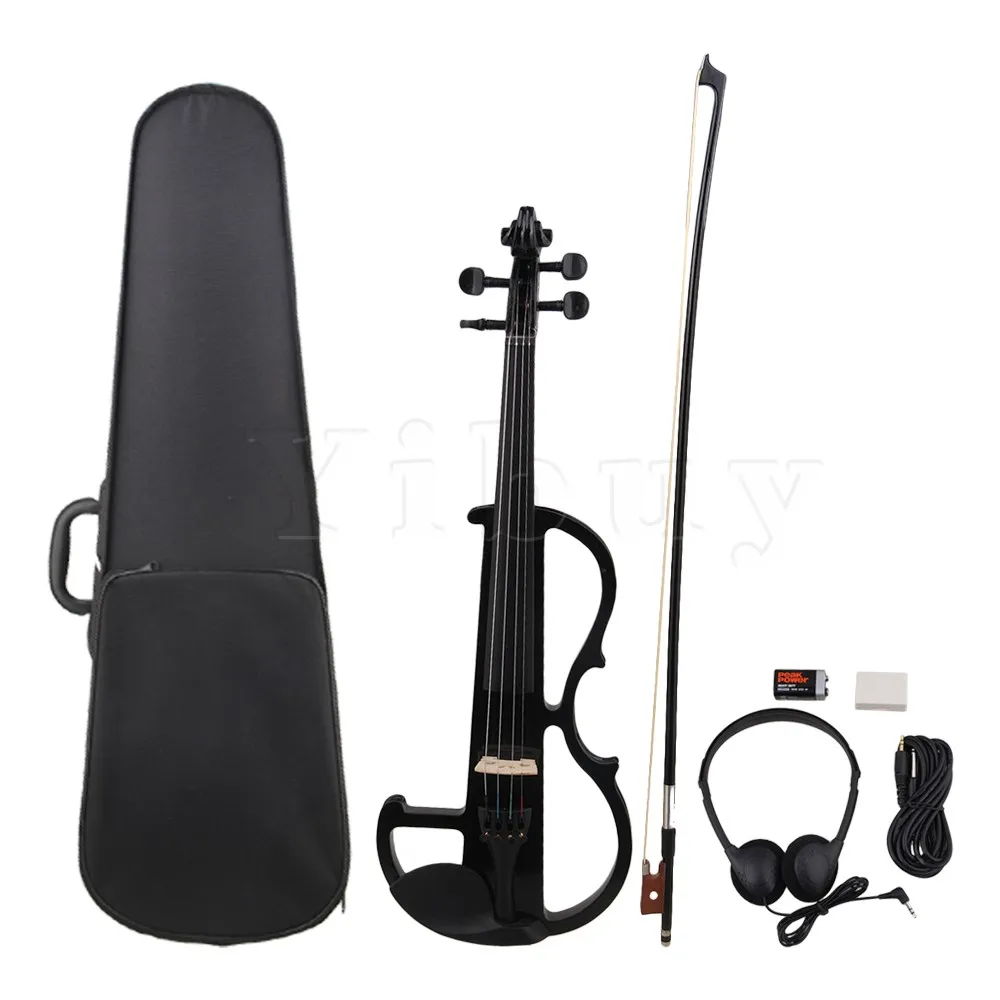 

Yibuy Black Loaded Pickup Wood Electric Violin 4/4 w/ Case Bow Cable Headphone