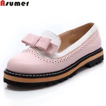 ASUMER/Большие размеры 34-43; новые туфли на плоской платформе; женские весенне-летние милые повседневные туфли на плоской подошве с бантом; женские вечерние свадебные туфли