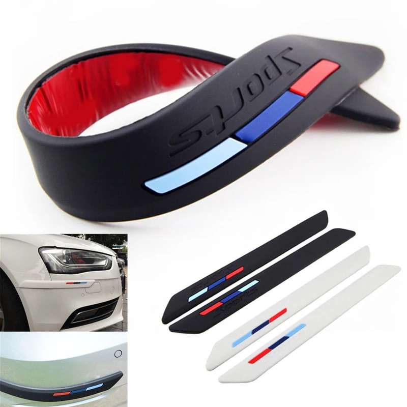 2PCS Rubber Front+Rear Bumper Scratch Protector Strip Corner Guard Sticker Style