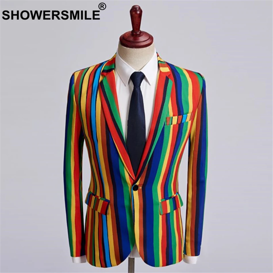 SHOWERSMILE, цветной Мужской Блейзер, Dj, Клубная, сценическая, певица, одежда, мужские вечерние, в полоску, пиджак, модный, певица, костюм размера плюс, 5XL