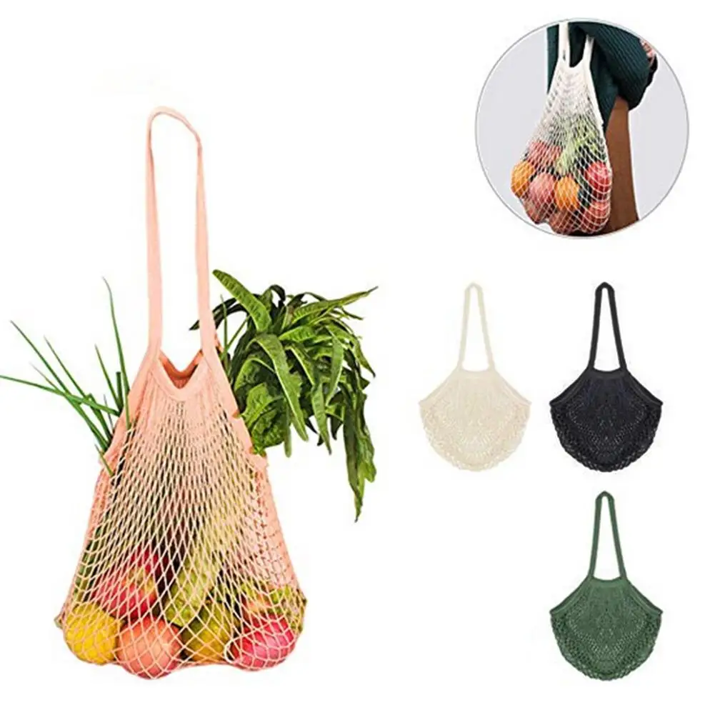 Reusable Handle Mesh Net Shopping Bag Fruit Goods Storage Cotton Tote