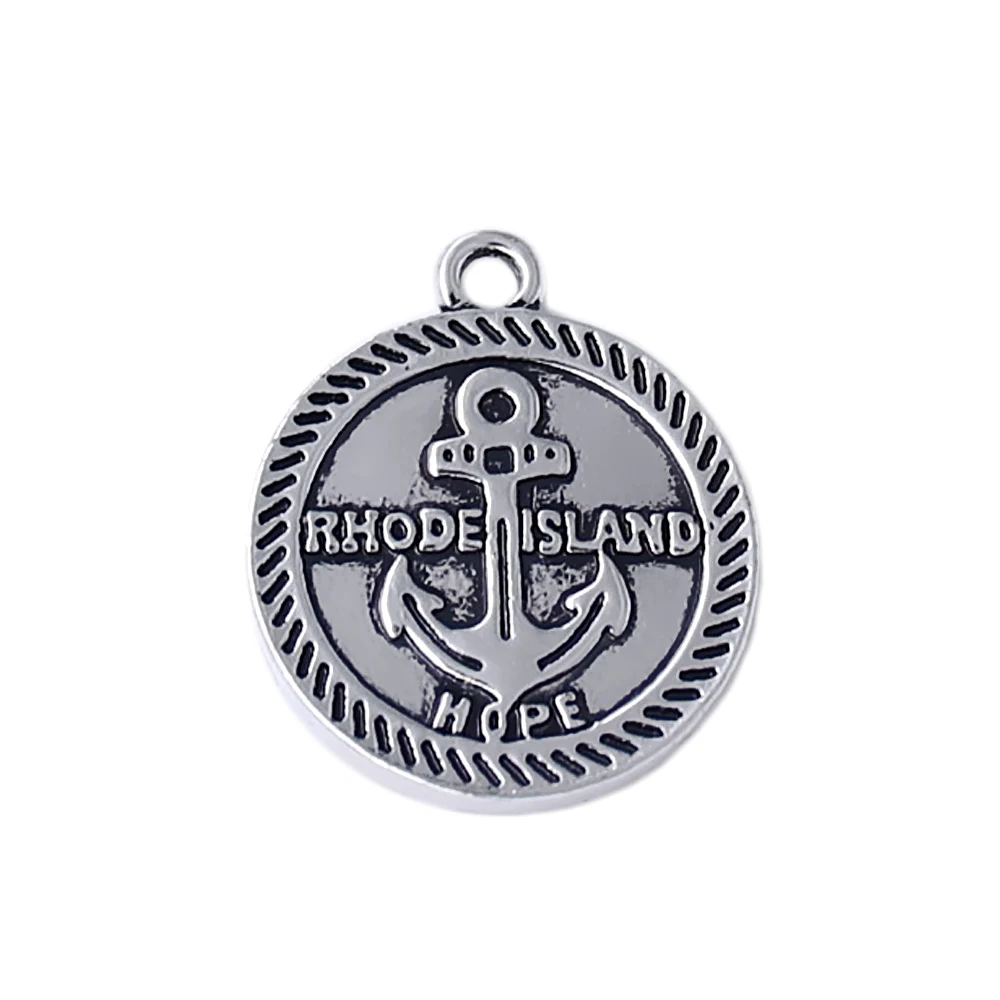 Beautiful ancient silver anchor pattern rhode Island metal charm for