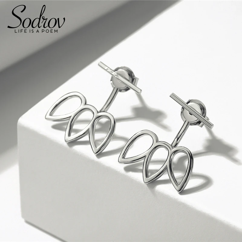 SODROV 925 Sterling Silver Stud Earrings for Women Geometric Pattern Individuality Stud Earrings Fine Jewelry HE034 SODROV 925 Sterling Silver Stud Earrings for Women Geometric Pattern Individuality Stud Earrings Fine Jewelry HE034