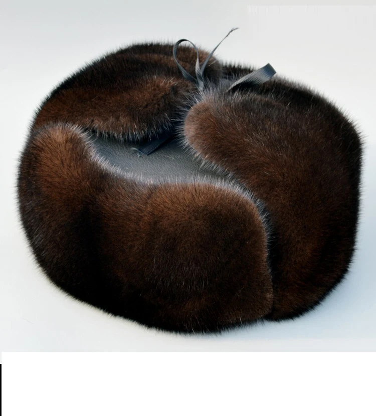 Autumn and winter quinquagenarian male quality black mink hair ear hat bomber trapper hat