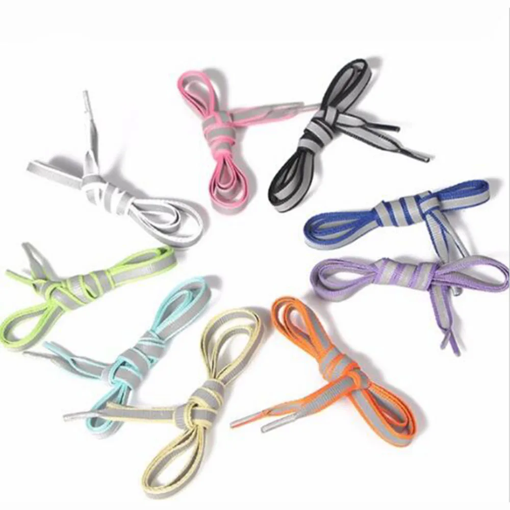 1 pair Flat Reflective Running Shoe Laces Safety Luminous Glowing Shoelaces Unisex For Sport Basketball Canvas Shoes