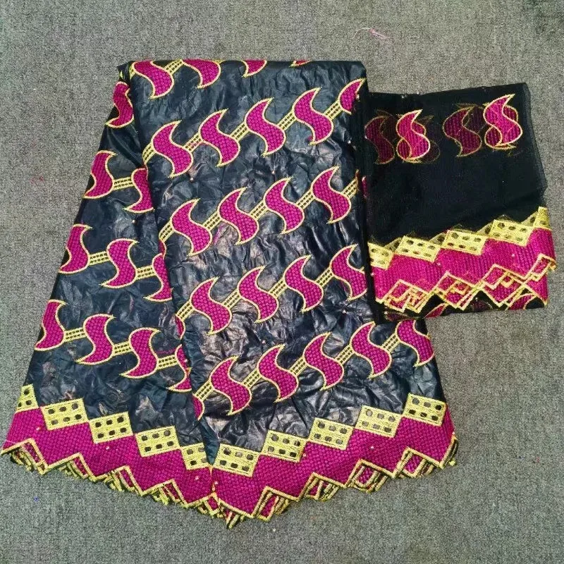 

High Quality 5Yards Bazin Riche 2019 New Design African Bazin lace Fabric 5+2 Yards Mesh Tulle Lace With Beads HL042003