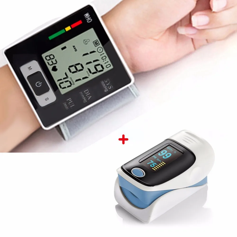 

Automatic Wrist Blood Pressure Monitor Digital Heart Beat Meter + Fingertip Pulse Oximeter RZ001 SPO2 Pulse Rate Oxygen Monitors