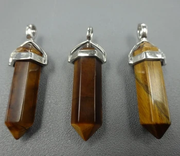 

10pcs/lot Natural Yellow Stone Point with Silver Plated Pendant Bead, Hexagonal Shape Point Gems Pendant for Necklace Making