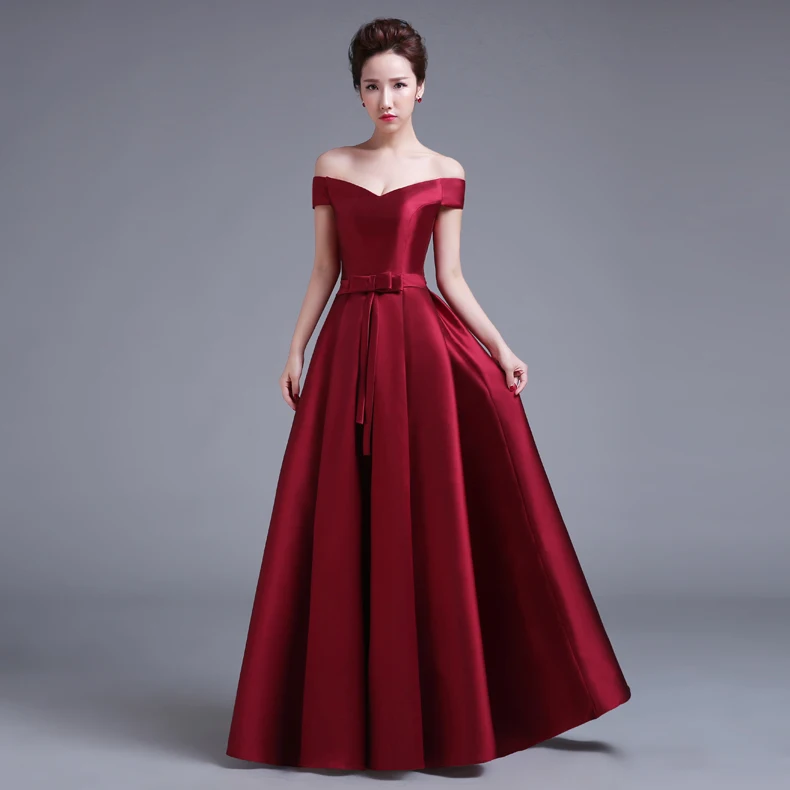 Elegant Satin A Line Maroon Wine Colored Red China Prom Dresses Lace Back Plus Size Formal