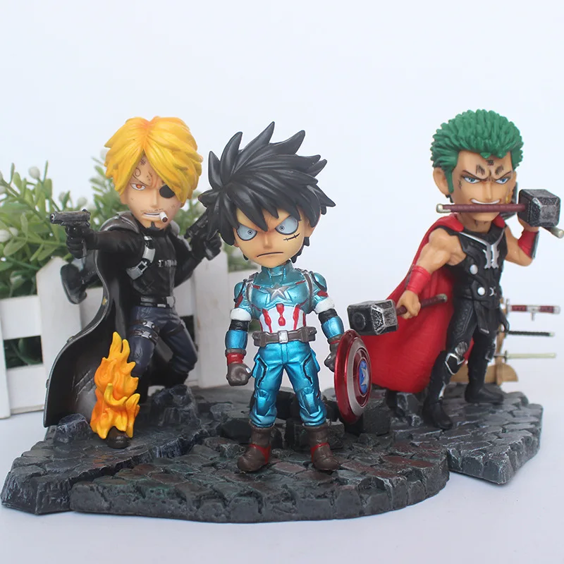 

134CM One Piece Avengers Luffy Sanji Zoro Captain America Thor Figurine Dolls Toys PVC Action Figure Collection Model Toy H574