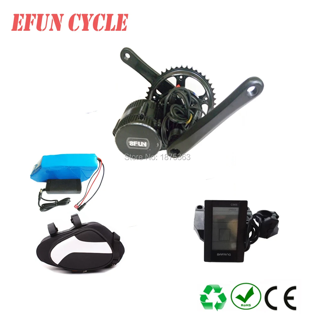 

Free shipping BAFANG BBS01 36V 350W mid drive motor kits with saddle bag battery Lithium ion ebike battery 36V 10Ah PVC battery