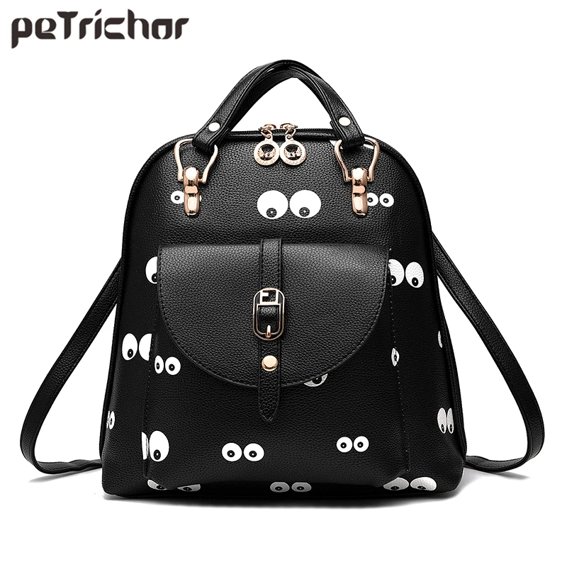 

Petrichor Fashion Designer Eyes Backpack Women Soft PU Leather Ladies Shoulder Purse Teenage Girls School Bag Backpack Female