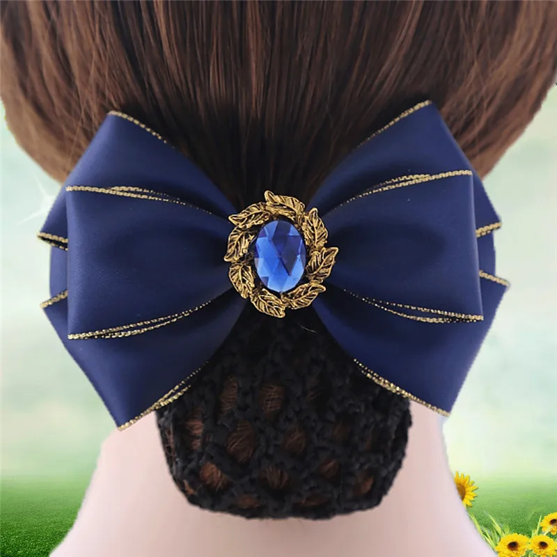 2Colors Women Satin Bow Hair Bun Rhinestone Net Snood ...