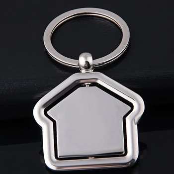 

customized logo metal keychain house shape keychain key ring key holder alloy house shape keyring Rotating 3D Keyfob Rotate