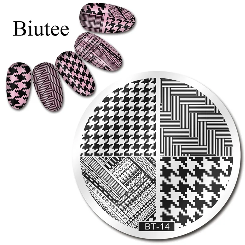 Biutee штамповочная Пластина Печать для дизайна ногтей из нержавеющей стали шаблоны для ногтей Гель-лак Инструменты для маникюра - Цвет: BT14