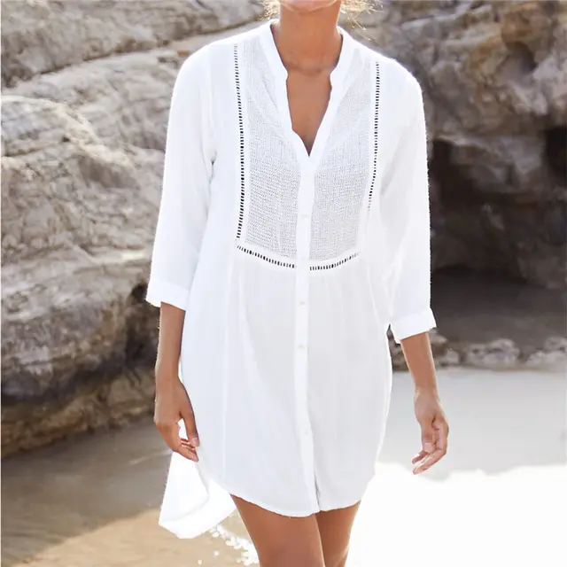 2019 Beach Cover Up Cotton White Beach Sarong Bikini Cover Up Bathing