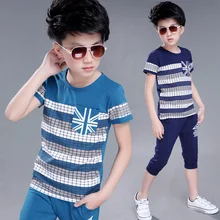 Fashion Brand Children Cotton Sport Suit Vestido Sets Summer Kids Boys Clothes Sets Boys Blouse + Kids Short Pants 2Pcs Set