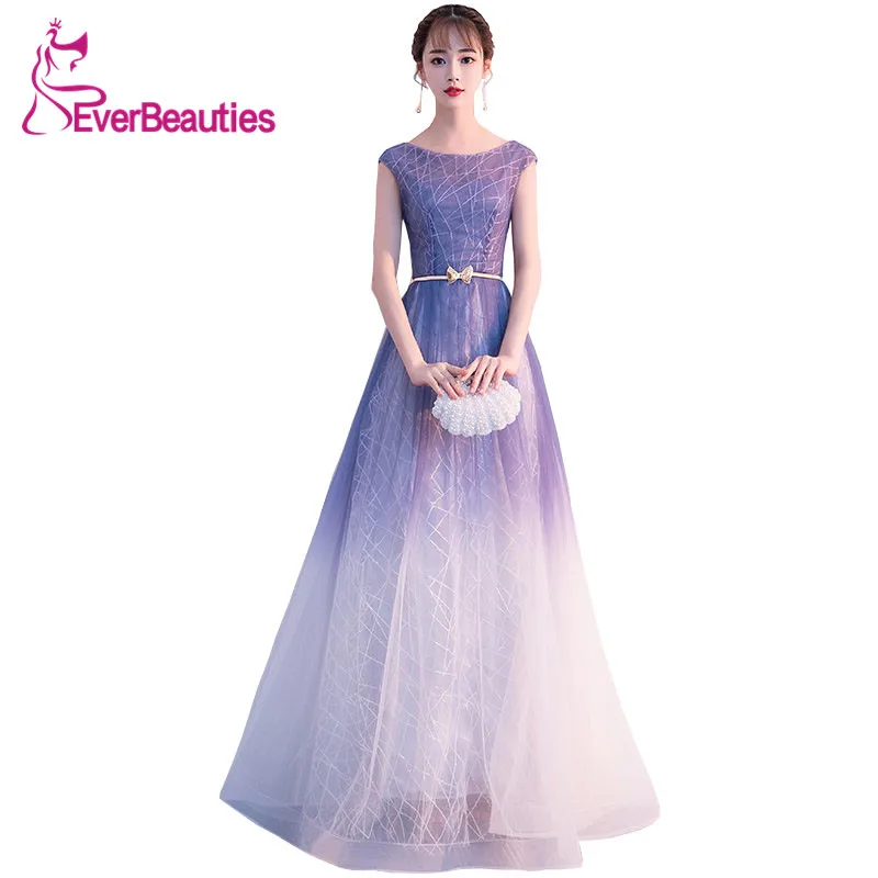 

Evening Dresses Long O-Neck Sleeveless Tulle Pattern Elegant 2019 Vestidos Formal Party Gowns Floor Length Robe De Soiree