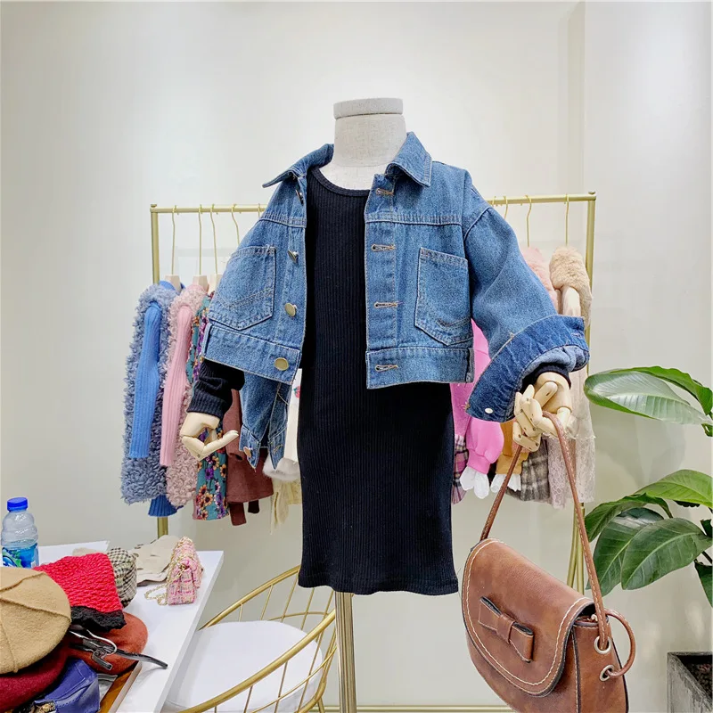 

2019 New Spring Autumn Girls Jean Jackets+Long Sleeve Dress Children Clothing Set Kids Tops Jean Coat Outerwear Denim Jackets