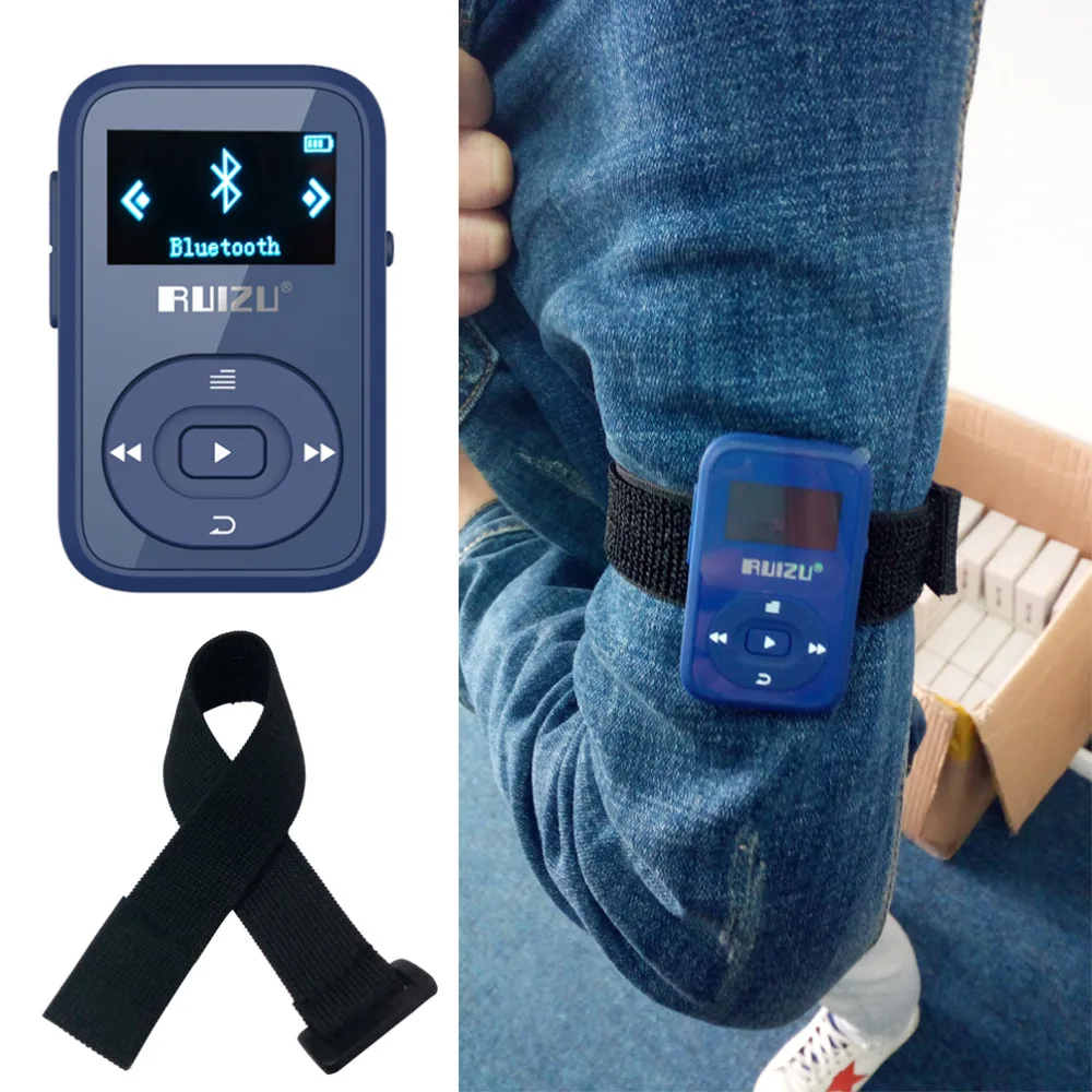 MP3 плеер ruidu X26 с мини-зажимом, Bluetooth, 8 ГБ, с экраном, FM радио, диктофон, поддержка SD карты+ спортивная повязка на руку