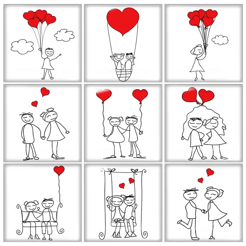 

New Fashion Love Valentine's Day Hearts 12mm/20mm/25mm/30mm Square photo glass cabochon demo flat back Making findings